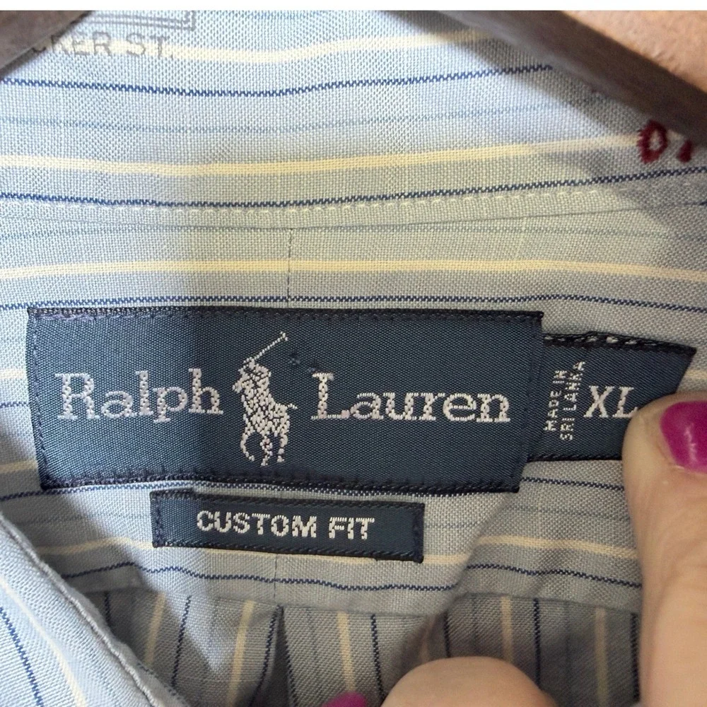 Custom Ralph Lauren Mens Blue White Striped R.L. Academy Bleecker St Shirt XL